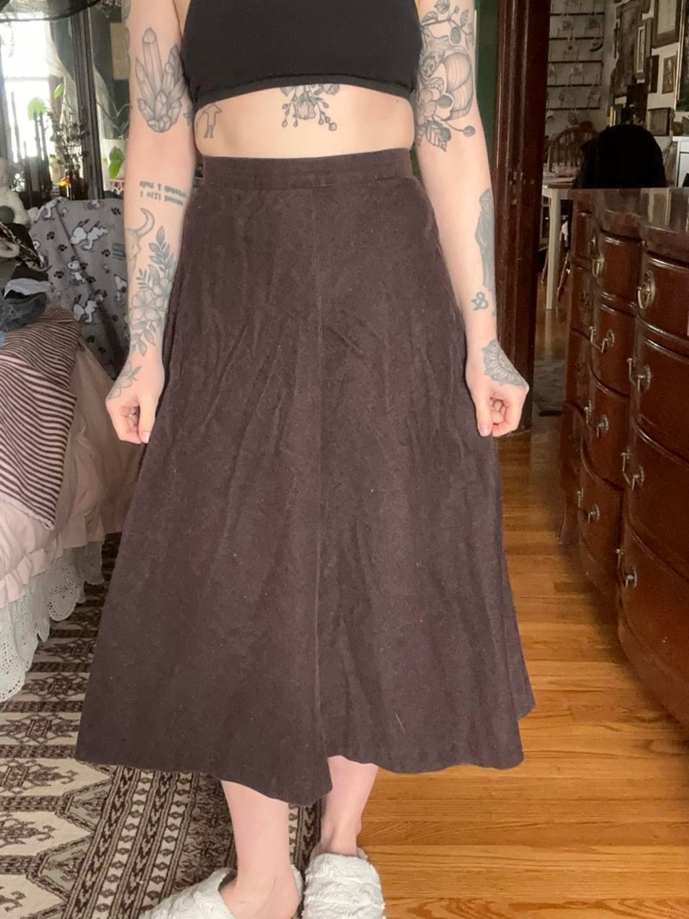 Classic A-Line Midi Skirt in Dark Brown